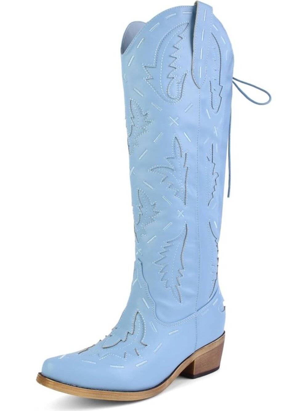 〽️Women's Knee-Calf Faux Fur Boots Blue Faux Leather Furry Heel Pointed Toe